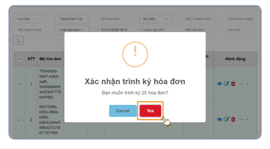 Ký số và xuất hóa đơn hàng loạt cho khách hàng